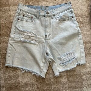 Distressed Light Blue Denim Shorts